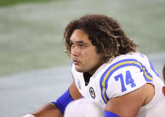 Dec 5, 2020; Tempe, Arizona, USA; UCLA Bruins offensive lineman Sean Rhyan (74) against the Arizona State Sun Devils at Sun Devil Stadium.